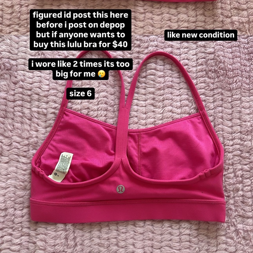 Lululemon Pink Sports Bra size 6